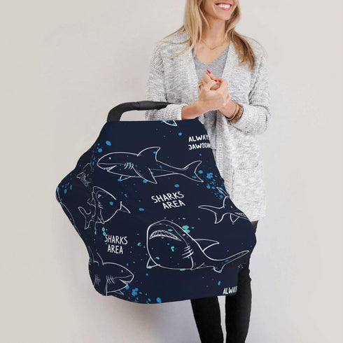 Schgap Sharks Baby Car Seat Covers Canopy, Nursing Cover Breastfeeding Baby Carrier Cover Stroller Cover for Newborn