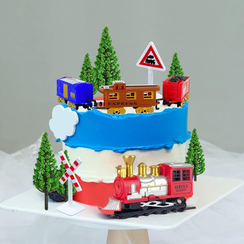 RASSLISA 21PCS Train Cake Decorations Train Cake Toppers Train Birthday Party Supplies Mini Train Toys Train Track