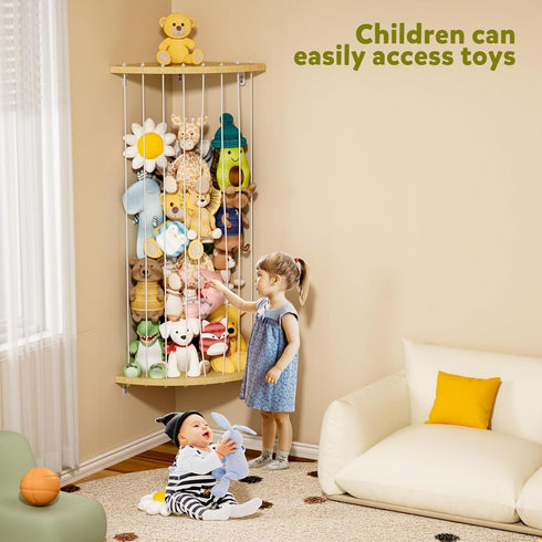 Dayacoco 80 Shelf,60-80 in Stuffed Animal Storage Wooden Corner in Length Adjustable,Stuffed Animal Organizer,Wall