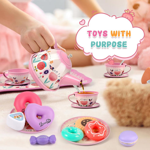Minnot Set Sets 3 4 5 6 Tea Party for Little Girls, Flower Tea Toys for Toddlers Girls Age Year Old, Toddler Kids