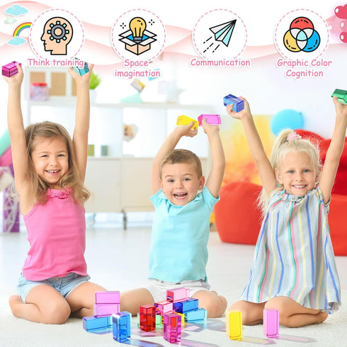 20 Learning(5 2.5 2.5 cm) Meooeck Pcs Acrylic Gem Cubes Blocks for Kids Translucent Rainbow Building Blocks Crystal