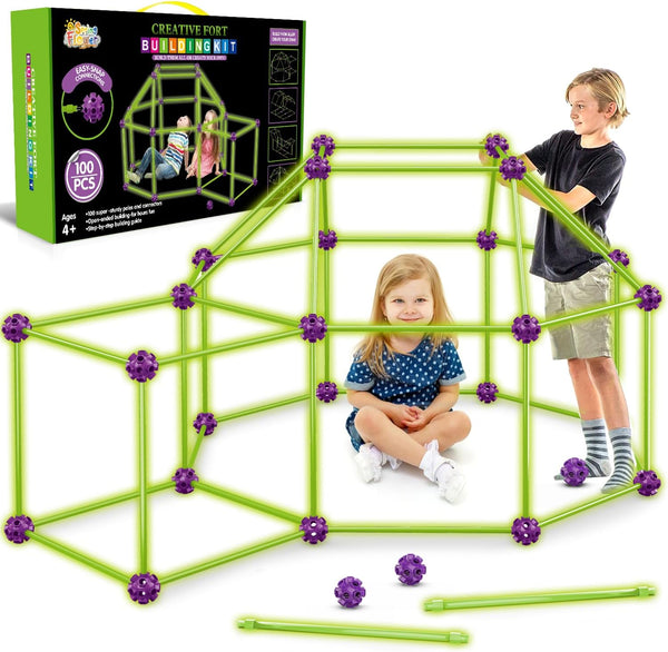 SpringFlower 100 PCS Glow in The Dark Fort Building Kit for Kids,Educational