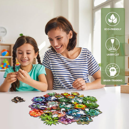 200 11.2'' 11' Mys Aurora Succulent Wooden Puzzles for Adults, Piece Unique Shaped Wood Jigsaw Puzzles for Adults