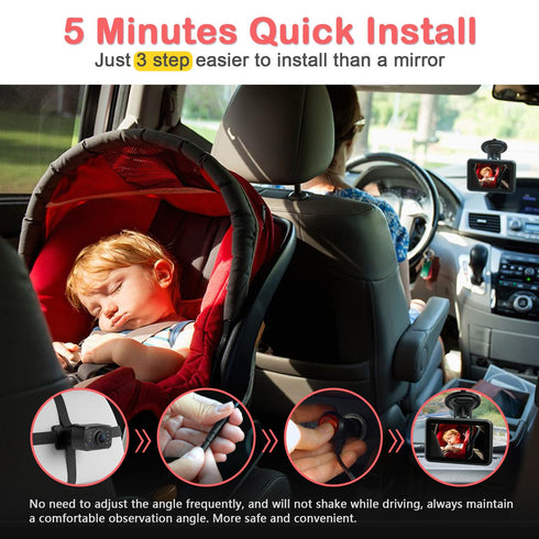 4.3'' 1080P 5 ACZ407 Itomoro Baby Car Camera, Night Vision Car Baby Mirror with Camera Mins Easy Installation Crystal