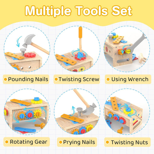 2 Set 2-4, Toys for Year Old Boy - Wooden Kids Tool with Apron, Montessori Toddler Bench STEM Educational Construction