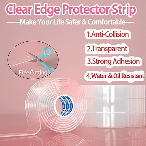 2mm 2.6in 13FT, ZOMPAGO Clear Acrylic Edge Protector Tape, Thick x x Self Adhesive Transparent Bumper Strip for Table
