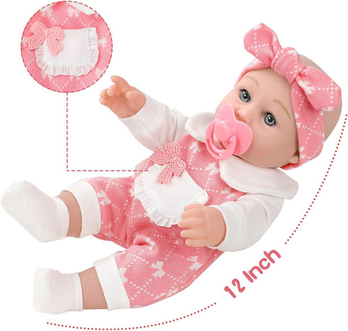 12'' Playset,Pacifier,Feeding 3+ DONTNO Baby Doll in Gift Box with Clothes Accessories Bottle. Gift Idea for Ages
