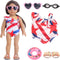 18 Inch Doll Summer Outfits Set, Vibrant Swimming Playset for American Doll Girls with Bikini Swimsuits and Accessories