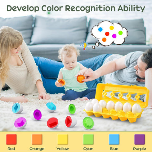 12 1-3 CPSYUB Matching Egg Toy PCS for Toddlers Ages Kids, Easter Eggs Shape & Color Recognition with Carton