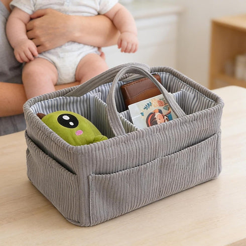 Generic Diaper Organizer Basket - Portable Corduroy Large Tote, Nursery Storage Bag For Wipes And Milk Bottle, Ideal