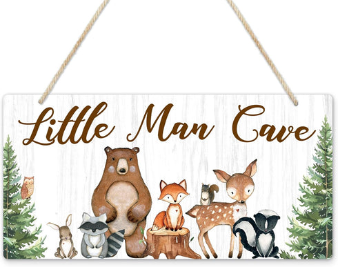 Uflashmi Wood Liitle Man Cave Sign, Woodland Animal Nursery Wall Decor for