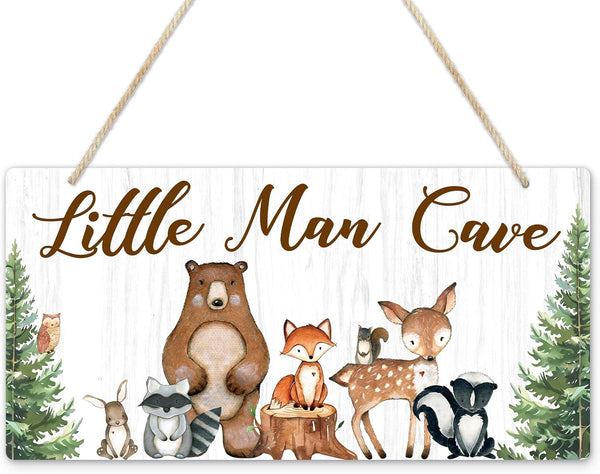 Uflashmi Wood Liitle Man Cave Sign, Woodland Animal Nursery Wall Decor for
