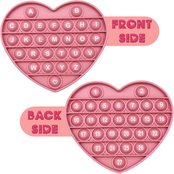 Pink Heart Shaped Pop Bubble Fidget Toy, Valentines Sensory Toy with Letters & Numbers for Kids
