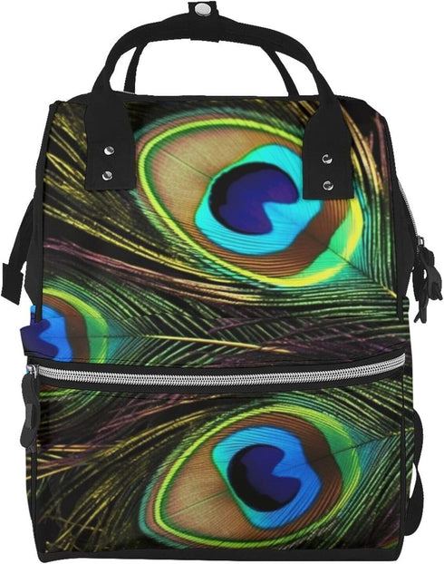 FHEDVBN Peacock Feathers Diaper Bag Backpack for Women Multifunction Waterproof Mummy Backpacks for