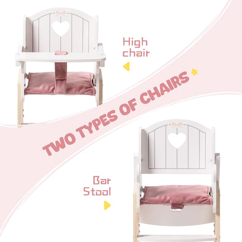 18-20 Inch ROBUD Play High Chair, Pretend Play High Chair with Cushion, Movable Table, Wooden Baby Doll Accessories