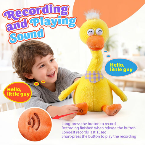Marsjoy 13" Talking Dancing Duck, Repeating What You Say Mimicking Recording Plush Baby Toy Musical English Song