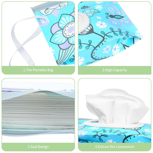 Baby Wipes Dispenser, 2 Pcs Travel Holder, Refillable Wet Wipe Pouch, Reusable Container, Portable Dispenser, Blue