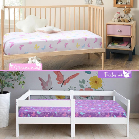 Set Set 2 Pack UOMNY Crib Sheet for Girls,Butterfly Fitted Crib Sheets Baby Sheet for Standard Crib and Toddler