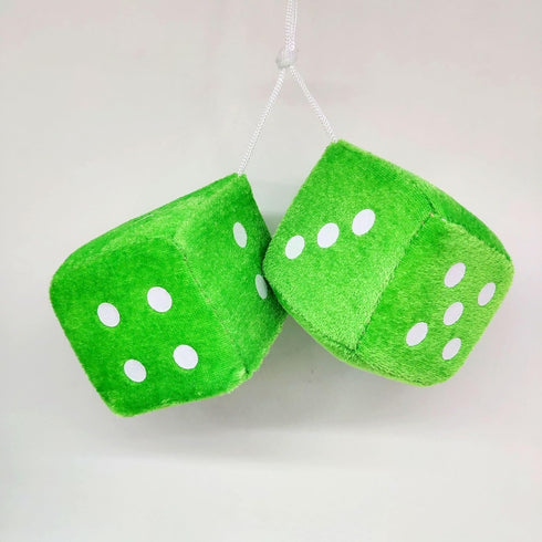 Fuzzy Plush Dice for Car Mirror, 1 Pair of 3” Green Dice with Black Dots for Car Decoration
