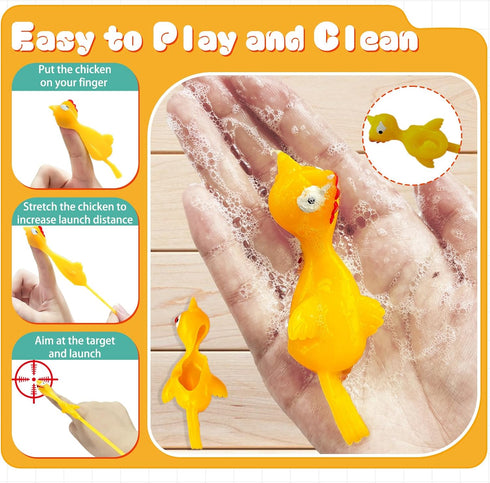 30Pack Finger Slingshot Chicken Rubber,Flick Stretchable Flying Sling Shot Chick Fingers for School Reward Easter