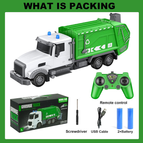 2.4Ghz Remote Control Garbage Truck Toys, 1/24 RC Garbage Truck with 6 Channel Remote Control, Birthday Gift for Boys