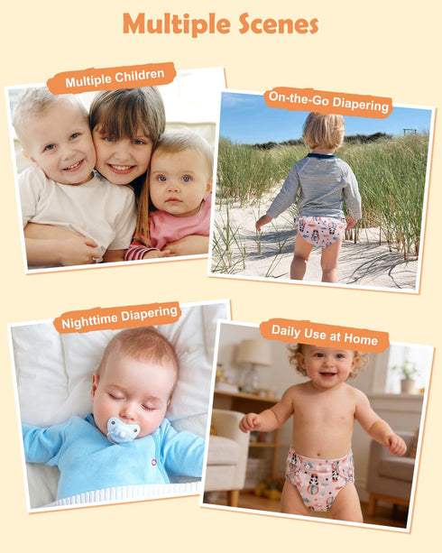 6 Pack 6 babygoal Reusable Cloth Diapers with Inserts & Wet Bag, Washable Pocket Nappy Starter Kit, Baby Boy & Girl