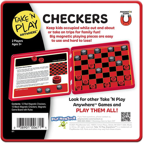 PlayMonster Take 'N Play Anywhere Checkers - Magnetic Travel Game for Ages 4+