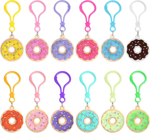 48 Pcs Sweet Donut Keychain Party Favors, Sweet Doughnut Theme Birthday Supplies, 12 Colors for Kids Goodie Bags