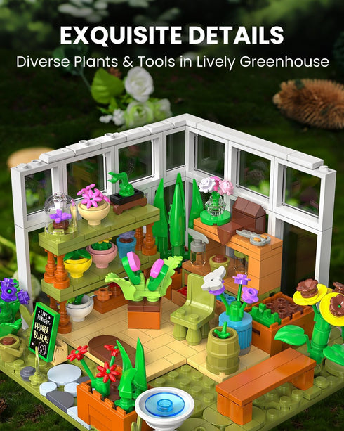 Set Sets 8+ (779 GEVINST Flower House for Adults Building with Led Light, for Home Display Decoration, Greenhouse Model