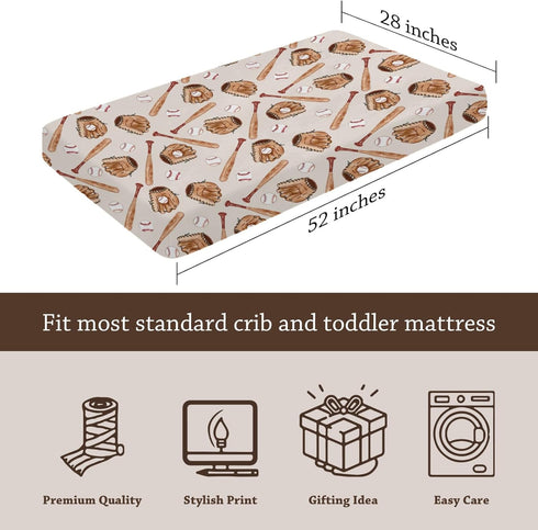 KuphiL10C Mattress-28x52 Watercolor Baseball Gloves Pattern Baby Sheets for Crib, Unisex Sport Theme Nursery Fitted Bed
