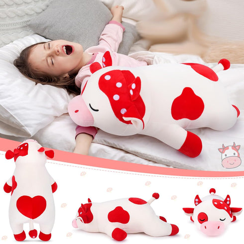 30'' Auspicious beginning Giant Mushroom Cow Plush Stuffed Animal-Cute Mushroom Cow Plush Body Pillow Plushies, Large