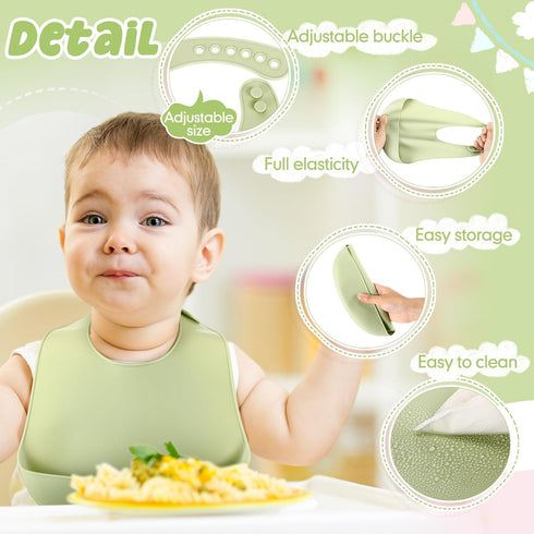 Mepase Silicone Bibs for Babies Waterproof Silicone Bibs Soft Adjustable Baby Feeding Unisex Kid Eating Supplies