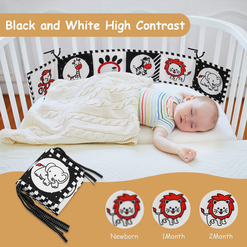 Vicloon High Contrast Black and White Baby Toys, Soft Baby Book for Newborns 0-12 Months, Infant Tummy Time Sensory Toys
