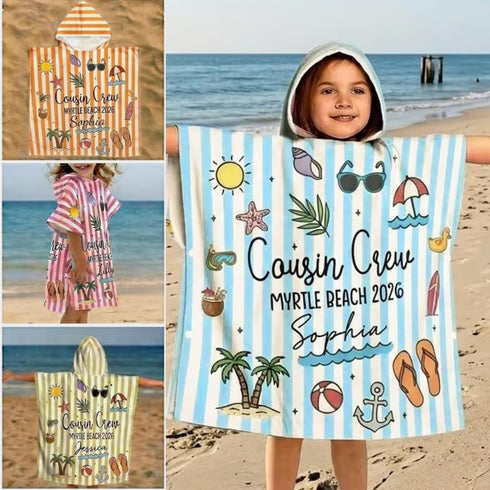 Summer Summer Cousin Crew Trip - Personalized Beach Towel, Personalized Cousin Crew Hooded Towel, Kid Vacation Trip