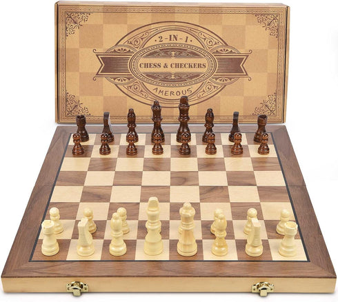 15'' Set -2 -24 Set 2 1 AMEROUS Magnetic Wooden Chess & Checkers Game Extra Queens Cherkers Pieces - Chessmen Storage