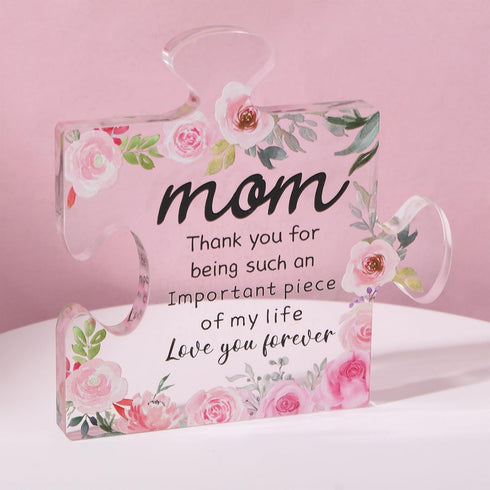 ORIGACH Gifts for Mom - Engraved Acrylic Puzzle Piece 4.7 x 4.7 inch - Personalized Mother's Day Birthday Thanksgiving
