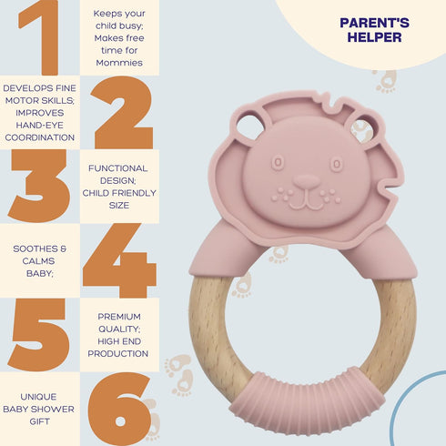 PREMIUM Baby Teething Toys, Silicone Teether for Pain Relief, Cooling Gum Chew Toy, BPA Free, Lion