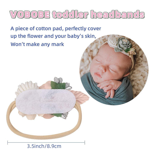 VOBOBE Baby Girl Nylon Headbands, Infant Flower Elastic Hair Band Bows Wraps, Pack of 3 (A-Beige)