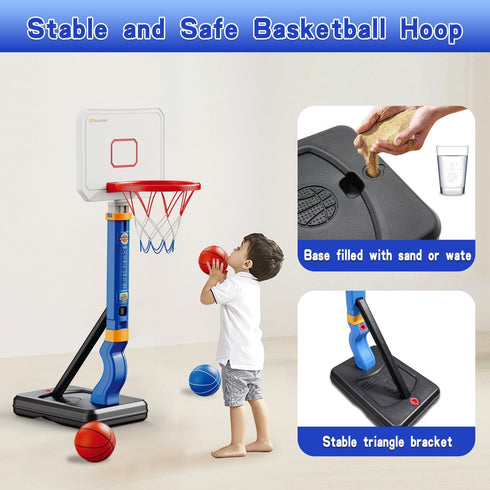 Dollox Toddler Basketball Hoop Set - Indoor Mini Basketball Stand with 4 Balls & Pump, Adjustable for Kids 3-6