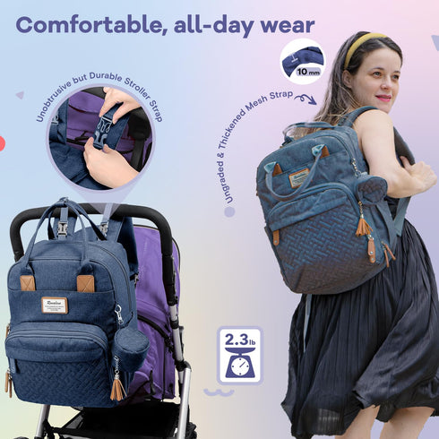 Backpack, Pack RUVALINO Diaper Bag Multifunction Travel Maternity Baby Changing Bags, Large Capacity, Waterproof, Navy