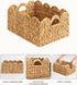 2 Pack StorageWorks Scalloped Edge Wicker Basket, Hand-woven Rattan Baskets with Built-in Handles, Water Hyacinth