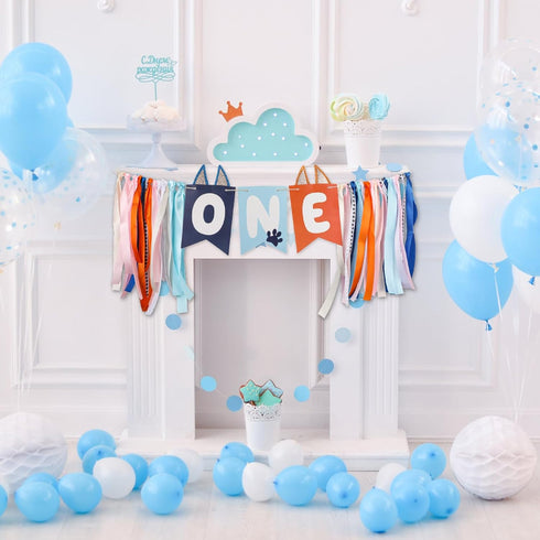 Gosknor Light Blue Navy Brown Orange First Birthday High Chair Banner, Cute Puppy Paw Print Highchair Garland, One