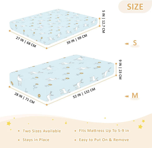 miaozhen 1 Pack 52x28 Cotton Crib Sheets for Baby Boys Girls Soft Stretchy Simple Line Deer Sunflower Pastel Blue