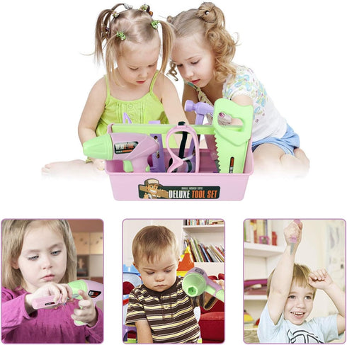 Set 18-Pc 3 4 5 6 7 8 Kids Tool with Electronic Toy Drill & Construction Goggles, Safe ABS Toddler Tool Box & STEM