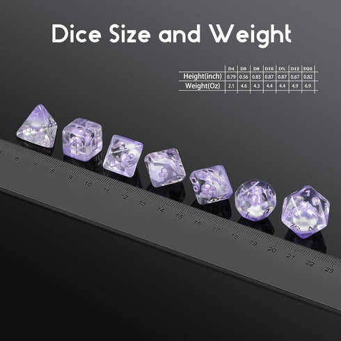 Mushroom Resin Dice Set D&D: 7PCS D&D Dice Set with Gift Velvet Bag for Tabletop Games (Purple Mushroom)