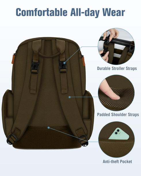 Backpack, Backpack 2 Mancro Diaper Bag Large Multifunction Baby for Travel with Stroller Strap and Insulated Pockets