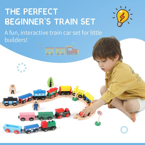 31 Set 15 10 Set Set Joqutoys PCS Wooden Train Cars - Magnetic Train Includes Cars, Bonus Connectors & Storage Bag