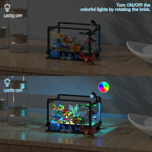 Tenhorses Fish Tank Building Block Set, Lighting Aquarium Sets with Marine Life, Submarine, and Treasure Chest