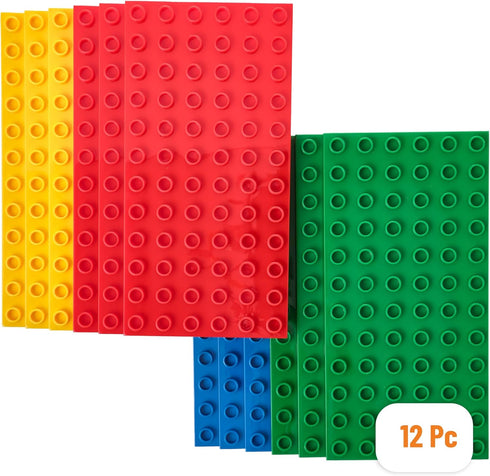Strictly Briks Compatible with Lego Duplo 12 Pack, Large Building Blocks Baseplates, 7.5 x 3.75 in, Basic Colors