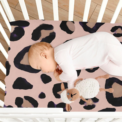 SUABO Leopard Print Cheetah Pink Crib Sheets Stretchy Portable Sheets for Baby Toddler Breathable Soft Crib Mattress